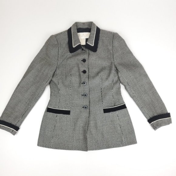 Vintage Escada black and white plaid wool silk patterned blazer - Picture 5 of 13